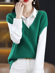 Casual Sleeveless Loose Solid Color V-Neck Vest Top