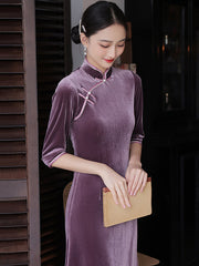 Vintage Beaded False Two Half Sleeves Long Cheongsams
