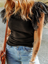 Split-Joint Ruffle Sleeves Skinny Round-Neck T-Shirts Tops