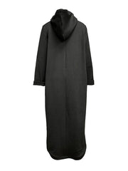 Drawstring Solid Color Split-Joint High-low Long Sleeves Hooded Midi Dresses