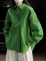 Asymmetric Solid Color Long Sleeves Loose Lapel Blouses