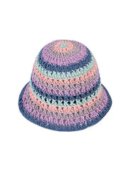 Contrast Color Hollow Short Brim Woven Sun-Protection Hats&Caps Fisherman Hat