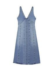 Split-Joint Sleeveless V-Neck Midi Dresses