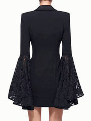 Asymmetric Buttoned Solid Color Split-Joint Flared Sleeves Long Sleeves Notched Collar Outerwear Blazer