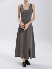 Solid Color Split-Joint Loose Sleeveless Round-Neck Maxi Dresses