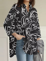 Buttoned Figure Pockets Split-Side High-Low Long Sleeves Lapel Blouses&Shirts Tops