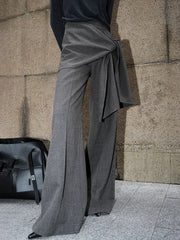 Solid Color Tied High Waisted Wide Leg Trousers Pants