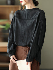 Artistic Retro Loose Solid Color Lace Hollow Long Sleeves T-Shirt Top