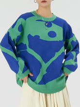 Contrast Color Velvet Long Sleeves Loose Round-Neck Sweater Tops Pullovers