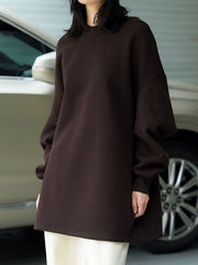 Casual Long Sleeves Loose Velvet Solid Color Round-Neck Sweatshirt Tops