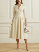 Big Hemline Pleated Solid Color Split-Joint A-Line Elasticated Waist Notched Collar Midi Dresses Blazer