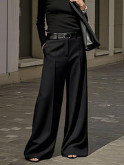 Loose Wide Leg No Belt Solid Color Zipper Casual Pants Bottoms Trousers