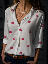 Buttoned Printed Long Sleeves Loose Lapel Blouses&Shirts Tops