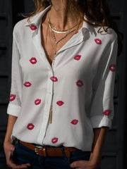 Buttoned Printed Long Sleeves Loose Lapel Blouses&Shirts Tops