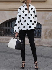 Long Sleeves Loose Polka-Dot Lapel Collar Blouses&Shirts Tops