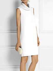 Loose Sleeveless Solid Color High-Neck Mini Dresses
