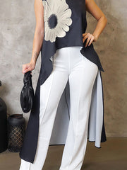 Flower Print High-low Loose Round-neck Vest Top