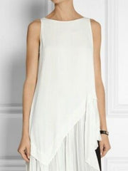 Asymmetric Pleated Split-Joint Irregularity Sleeveless Round-Neck Vest Top