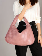 Geometric Solid Color Split-Joint Woven Zipper Handbags Bags