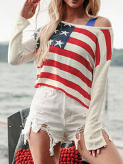 Split-Joint Striped Long Sleeves Loose Round-Neck Sweater Tops Pullovers