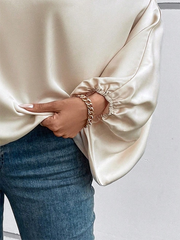 Solid Color Long Sleeves Loose One-Shoulder Blouses&Shirts Tops