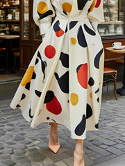 Contrast Color Pockets Long Sleeves Loose Lapel Shirt Dress Maxi Dresses