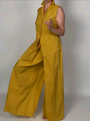 Pockets Solid Color Loose Wide Leg Trousers Pants
