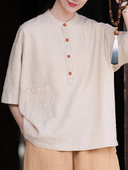 Split-Joint Half Sleeves Loose Round-neck T-Shirts Tops