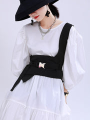 Stylish Belt Buckle Black Vest