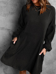 Solid Color Split-Joint A-Line High Waisted Round-Neck Mini Dresses