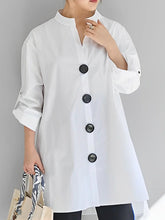 Buttoned High-Low Long Sleeves V-Neck Blouses&Shirts Tops
