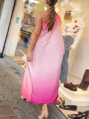 Gradient Irregularity Loose One-Shoulder Midi Dresses