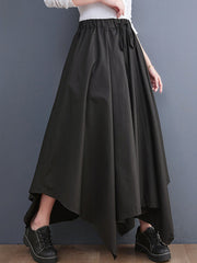 Cropped A-Line Drawstring Solid Color Pants Culotte