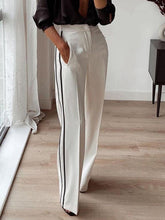 Pockets Striped High Waisted Loose Trousers Suit Pants