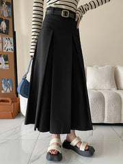 Pleated Solid Color Split-Joint A-Line High Waisted Skirts Bottoms