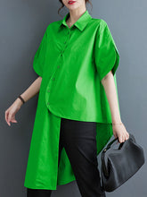 Solid Color Irregular clipping Lapel Shirts Tops