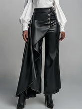 Buttoned Pleated Solid Color Split-Joint Zipper High Waisted Wide Leg Trousers Pants