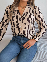 Buttoned Contrast Color Long Sleeves Notched Collar Blouses&Shirts Tops