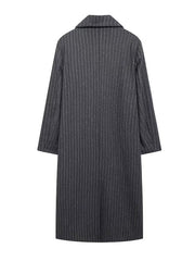 Split-Joint Striped Long Sleeves Loose Lapel Woolen Coat Trench Coats
