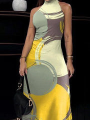Printed Skinny Sleeveless High Neck Maxi Dresses