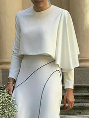 Asymmetric Solid Color Split-Joint Long Sleeves Loose Round-neck T-Shirts Tops