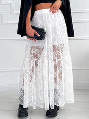 Elasticity See-Through Split-Joint A-Line Loose Skirts Bottoms