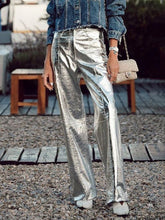 Pockets Shiny Split-Joint Trousers Pants