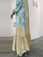 Long Sleeves Puff Sleeves Printed Stand Collar Maxi Dresses