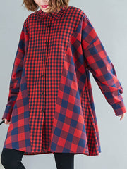 Plaid Lapel Long Sleeve Blouse Top