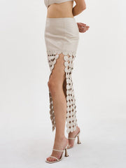 Polka-Dot Solid Color Split-Joint Split-Side Zipper A-Line Loose Skirts Bottoms