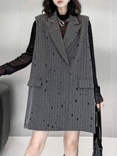 Striped Loose Sleeveless Lapel Vest Top