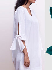 Solid Color Half Sleeves Loose V-Neck Mini Dresses