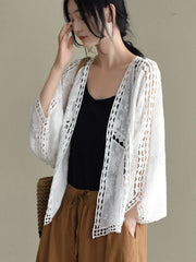 Seven-Quarter Sleeves Crochet Hollow Solid Color Outerwear