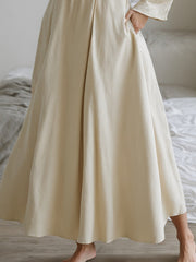 Buttoned Solid Color Split-Joint Long Sleeves Loose Lapel Shirt Dress Midi Dresses